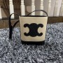 Celine Mini Bucket Bag In Textile With Cuir Triomphe White/Black