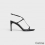 Celine T-bar Crystal Triomphe Sandals Women Calfskin With Ankle Strap Black