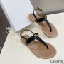 Celine Triomphe Thong Sandals Women Calfskin With Ankle Strap Black