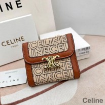Portofel Celine Mic Tri-Fold Triomphe În Textil Print Celine Caisă/Maro