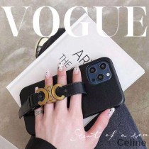Husă Celine Triomphe pentru iPhone Din piele de vițel, cu curea de mână neagră