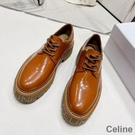 Celine Bulky Derby Pantofi Femei Bull Lustruit Cu Talpă Cu împânzire Maro