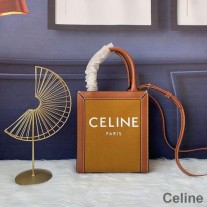 Celine Mini Dikey Cabas Çanta Celine Baskılı Kanvas Turuncu/Kahverengi