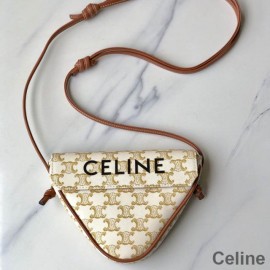 Celine Triomphe Kanvas Celine Baskılı Üçgen Çanta Beyaz