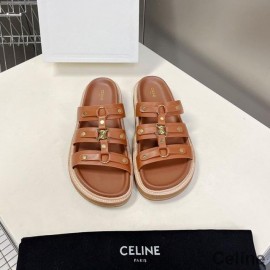 Celine Tippi Platform Slides ženy teletina s Triomphe Signature Hnědý