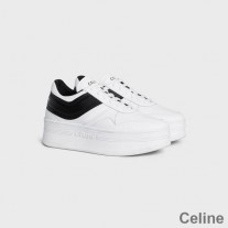 Celine Block Baskets Femme Cuir De Veau Avec Semelle Compensée Blanc/Noir