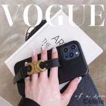 Coque iPhone Celine Triomphe En Cuir De Veau Avec Dragonne Noir
