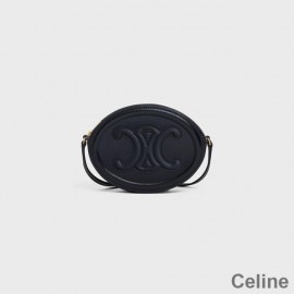Celine Mini Sac Ovale En Cuir De Veau Lisse Avec Cuir Triomphe Noir