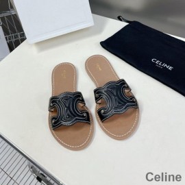 Celine Triomphe Claquettes Femme Cuir De Veau Noir