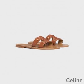 Celine Triomphe Claquettes Femme Cuir De Veau Marron