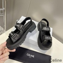 Celine Leo Scratch Plateausandalen Damen Kalbsleder Mit Klettverschluss Schwarz