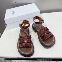 Celine Clea Triomphe Gladiator Chunky Sandalen Damen Krokodilgeprägtes Kalbsleder Braun