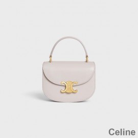 Celine Mini Besace Triomphe Tasche Aus Glänzendem Kalbsleder Weiß