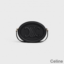 Celine Kleine ovale Tasche aus glattem Kalbsleder mit Cuir Triomphe Schwarz