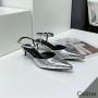 Celine Kitten Slingback Pumps Damen Laminiertes Ayers Mit Triomphe-Riemen Silber