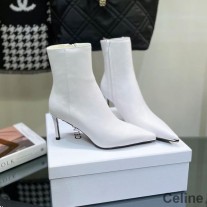 Celine Metal Toe Monterade Ankel Boots Dam Kalvskinn Vit
