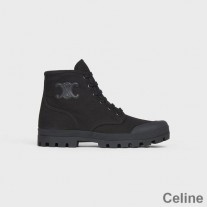 Celine Patapans Lace Up Boots Dam Duk Med Triomphe Patch Svart