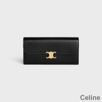 Portafoglio bi-fold Celine grande in pelle di vitello lucida nera