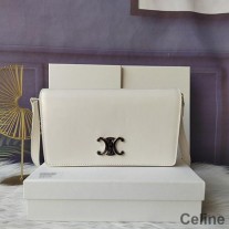 Borsa a tracolla Celine Trapeze in pelle di vitello lucida bianca