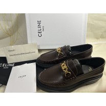 Celine Université Triomphe Chain Loaffer In Polished Bull Dark Brown