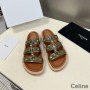 Ciabatte con plateau Celine Tippi da donna in pelle di vitello con firma Triomphe verde
