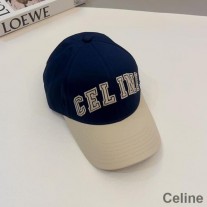 Celine Bordado Boné de beisebol universitário em algodão com Triomphe azul marinho/caqui