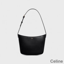 Celine Bolsa Média Croque Em Couro De Bezerro Brilhante Preto