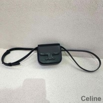 Celine Mini Bolsa Crossbody Em Couro De Bezerro Brilhante Preto