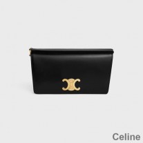 Bolsa de ombro trapézio Celine em couro de bezerro brilhante preto