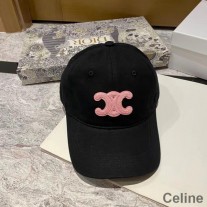 Boné de beisebol Celine Triomphe em algodão preto/rosa