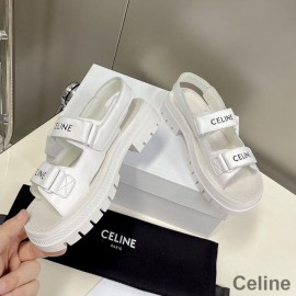 Celine Leo Scratch Plataforma Sandálias Femininas Couro De Bezerro Com Velcro Branco