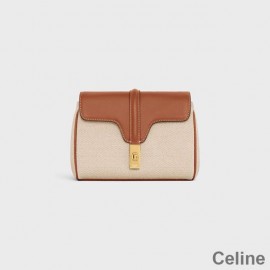 Bolsa Celine Mini Soft 16 em tecido e pele de bezerro branco/marrom
