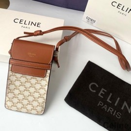 Bolsa para telefone Celine em lona Triomphe e couro Cafl branco/marrom