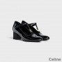 Celine Babies T-bar Bombas feminino couro de bezerro envernizado com assinatura Triomphe preto