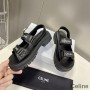 Celine Leo Scratch Plataforma Sandálias Femininas Couro De Bezerro Com Velcro Preto