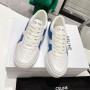 Celine Trainer Low Lace-Up Tênis Unissex Couro de Bezerro e Couro de Bezerro Laminado Branco/Azul