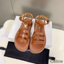 Celine Clea Triomphe Gladiator Chunky Sandaler Kvinder Kalveskind Med Ankelrem Brun