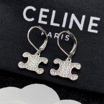 Celine Triomphe Rhinestone øreringe i messing med signatur sølv
