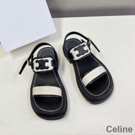 Celine Clea Triomphe Platform Sandaler Kvinder Kalveskind og lærred Sort/Hvid