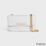 Celine Chain Skuldertaske I Quiltet Kalveskind Med Celine Bogstaver Hvid
