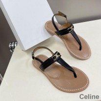 Celine Triomphe Thong Sandals Mná Laonna Le Strap Dubh rúitín