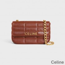 Mála Gualainn Slabhra Celine I Craiceann Lae Cuilteáilte Le Litreacha Celine Donn