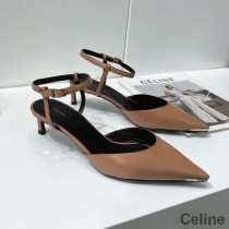 Celine Kitten Caidéil Slingback Mná Craiceann Laonna Le Toe Miotail Donn