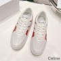 Sneakers Lása Suas Íseal Traenálaí Celine Sneakers Craiceann Laonna Unisex agus Craiceann Laonna Laminated Bán/Dearg