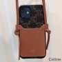 Cás iPhone Celine Triomphe I Canbhás Sileacain Le Sealbhóir Cárta agus Strap Dubh