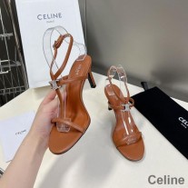 Celine T-bar Crystal Triomphe sandale ženske teleće kože s remenom oko gležnja smeđe