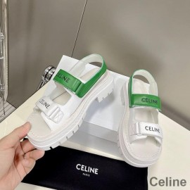 Celine Leo sandale s platformom za ogrebotine, ženske teleće kože s čičkom, bijelo/zelene