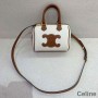 Celine Mala bostonska torba od tekstila s Cuir Triomphe bijelo/smeđom bojom
