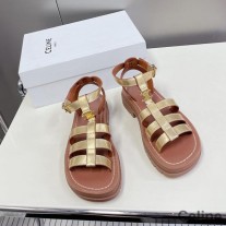 セリーヌ クレア トリオンフ グラディエーター チャンキーサンダル レディース カーフスキン アンクルストラップ付き ゴールド