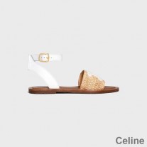 Dámske sandále Celine Lympia s plochým remienkom Raffia a teľacia béžová/biela